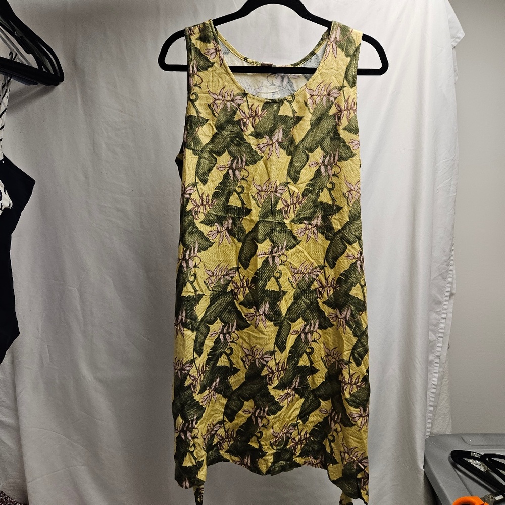 3for$25 Hawaiian banana yellow green purple shirt loose lightweight KOKO XL midi